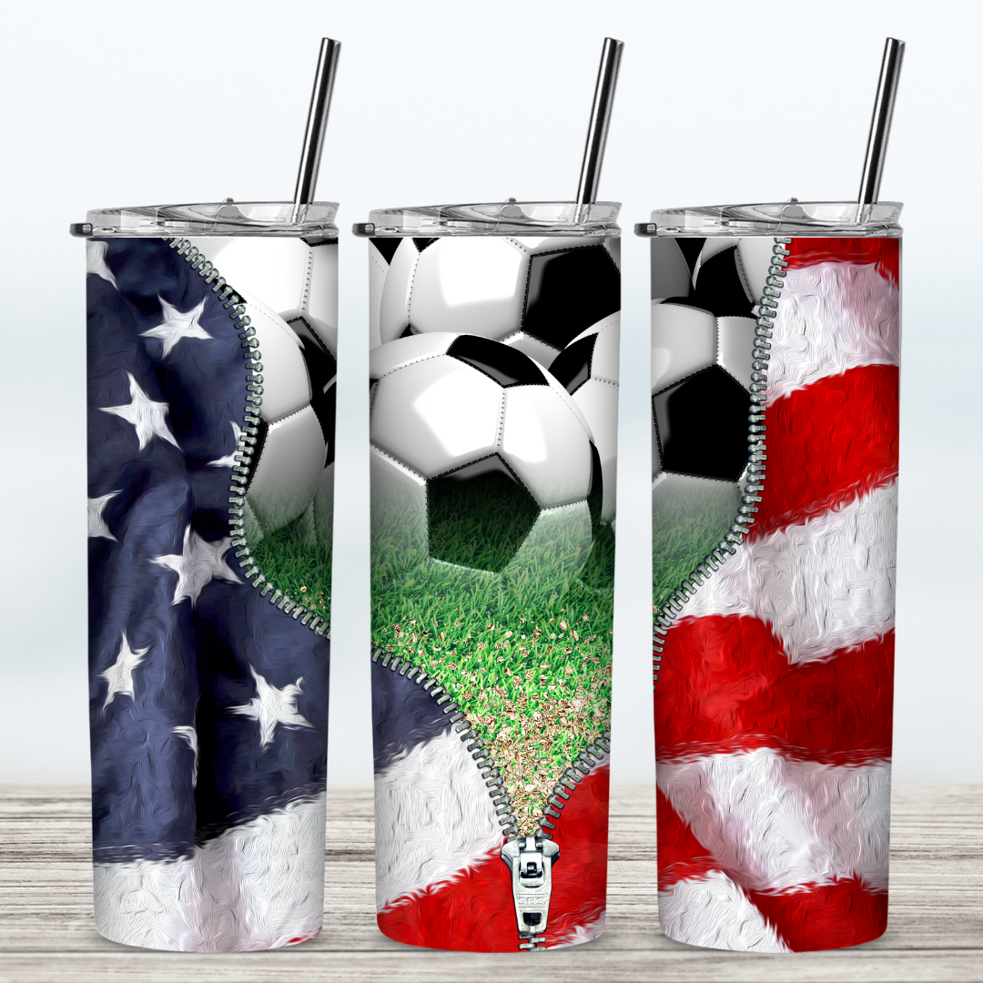American Flag Soccer Ball 20 oz Tumbler