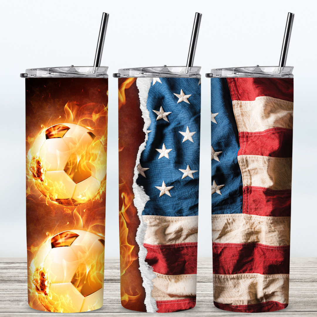American Flag Soccer Ball 20 oz Tumbler